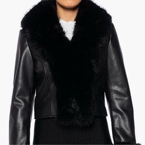 AZALEA WANG Faux Leather Jacket with Faux Fur Trim
